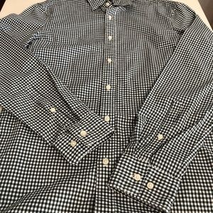 Michael Kors navy and white gingham long sleeve button and collared shirt.